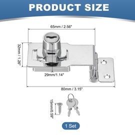 sourcing map Twist Knob Keyed Hasp Locks Safety Packlock Clasp Hasp Latches with Keys & Screws 3 Inch 90°Right Angle for Window Barn Drawer Cabinet Garage Closets Doors (Silver)