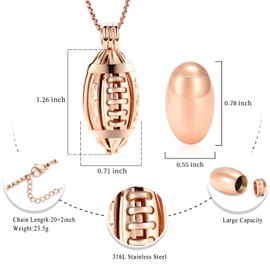 Oinsi American Football Cremation Locket Necklace For Ashes Of Loved Ones Stainless Steel Memorial Urn Jewelry Women Men Keepsake Fashion Necklace (Full Rose Gold)