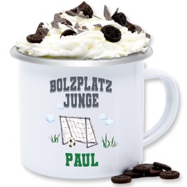 Enamel Tin Cup – Football – Cups – Bolzplatz Boy Small Football Star Football Enthusiastic Child Football Training Street Football – 300 ml – White Silver