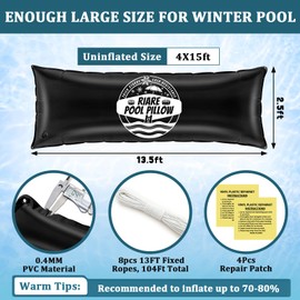 Riare 2 Pack 4x15ft Large Pool Pillow for Above Ground Pools- Cold-Resistant Thick Winter Air Pool Pillow for Winterizing, Closing Winter Winterize Closing Kit with 50ft Rope & Repair Patch(Black)