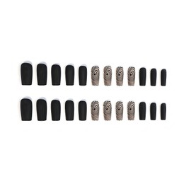 FORBELOVED NAILS|White And Black Matte Press On Nails|Medium Square Stick On Nails|Full Covered With Heart Love Print,Chill False Nails For Women And Girls|12 Sizes-24Pcs with Glue|(White-MS)|FOB