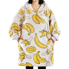 Banana Gifts for Banana Lovers, Wearable Flannel Banana Blanket Hoodie with Two Large Pocket