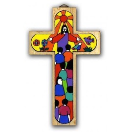 Christ of All Nations Cross. 15cms Wood hand painted cross. Hand Made Cross