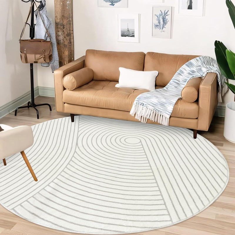 Lacomfy Round Indoor Area Rug Modern Line 5.3Ft Large Carpet