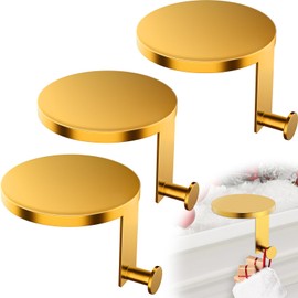 BeapTcely 3 Pack Round Christmas Stocking Holders Metal Mantel Stockings Hangers Fireplace Shelf Garland Mantle Grips Set for Xmas Party Decoration (Gold, 3)