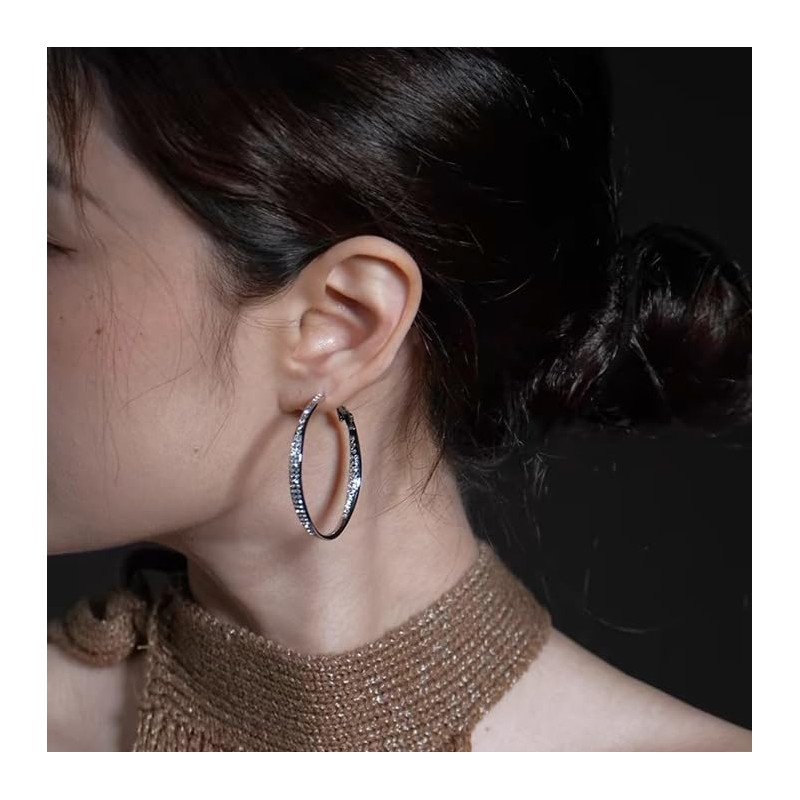 XYWstore Large Hoop Earrings for Women, Silver Alloy with Cubic