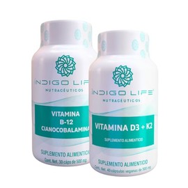 Pack Vitamina B12 30 Caps + Vitamina D3 + K2 40 Caps – Cápsulas Veganas 500 mg