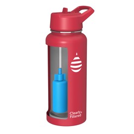Clearly Filtered Water Bottle | Removes 220+ Contaminants, Double-Wall Insulated Stainless Steel, BPA/BPS Free, Phthalate Free, Filters Flouride Lead Chlorine (32oz, Crimson)