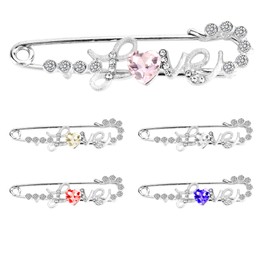 Rhinestone Brooch Pins 5PCS - Love 5 Styles, Large & Fancy Safety Pins for Clothes, Scarf, Shawl, Hijab & Hat