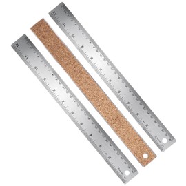 DEFIYEAR 3PCS Cork Backed Ruler - 30cm Metal Rulers, Non Slip Straight Edge Rulers, Stainless Steel Ruler with Cork Backing - with Inch & Metric Measurements for School Office Drafting and Woodworking