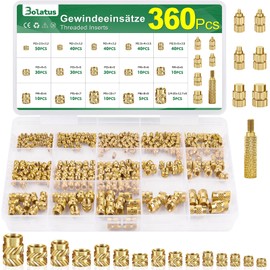 360 x Threaded Insert M2 M2.5 M3 M4 M5 M6, Bolatus Melting Nuts Brass with Soldering Iron Melting Aid, Knurled Melting Thread for Plastic Parts, Thread Inserts for 3D Printer Parts
