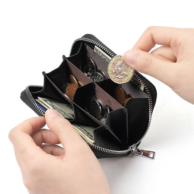 Yocipa Genuine Leather Coin Case, 6 Compartments, Women's, Mini Wallet,