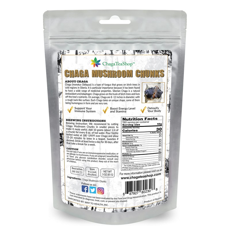 Siberian Chaga Mushroom Chunks Wild Harvested 3 Oz. (85g)