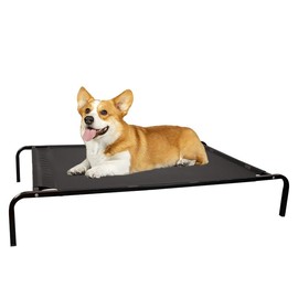 WELLYELO Small Cooling Elevated Dog Bed Outdoor Raised Dog Cots Beds for Small Dogs Portable Pet Bed Dog Hammock with Washable Breathable Mesh (35x22, Black)