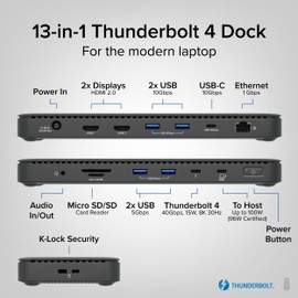 Plugable Thunderbolt 4 Dock with 100W Charging, Thunderbolt Certified, Laptop Docking Station Dual Monitor Single 8K or Dual 4K HDMI for Windows and Mac, 4X USB, Gigabit Ethernet (TBT4-UD5)