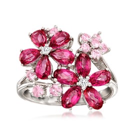 Ross-Simons 3.23 ct. t.w. Multi-Gemstone Flower Ring With Diamonds in Sterling Silver. Size 9