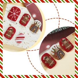 Christmas Press on Nails Cute Gingerbread Man Fake Nails Red Matte False Nails Short Square Acrylic Nails Winter Press on Nails Stick on Nails for Women Girls Xmas Nail Art Decoration 24Pcs