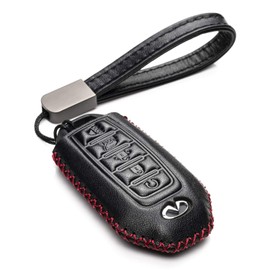 Vitodeco Genuine Leather Smart Key Fob Case Compatible for 2023 Infiniti, Black/Red, 5-Button