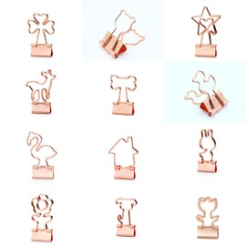 Decorative Binder Clips Set, Rose Gold Metal, 12 PCS，3/4 Inch (19 mm)