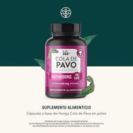 LIFE 360 Cola de Pavo  Extracto Puro de Hongo Cola de Pavo en Cpsulas  180 Cpsulas  90 Porciones de 1232 mg  Suplemento Alimenticio a Base de...      