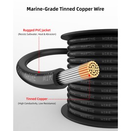 NAOEVO 6 Gauge Marine Wire, 6 AWG Tinned Copper PVC Marine Grade Wire, IP68 Waterproof/Corrosion-Resistant Electrical Cable for Boat, RV, Automotive, Solar, Trolling Motor (50 ft Black + 50 ft Red)