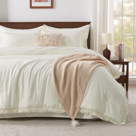 Andency Ivory Full Size Comforter Set with Sheets - 7 Pieces Boho Tassel Bed in a Bag Soft Lightweight Bedding Sets, Ivory Fringe Bed Set with Comforter, Sheets, Pillowcases & Shams