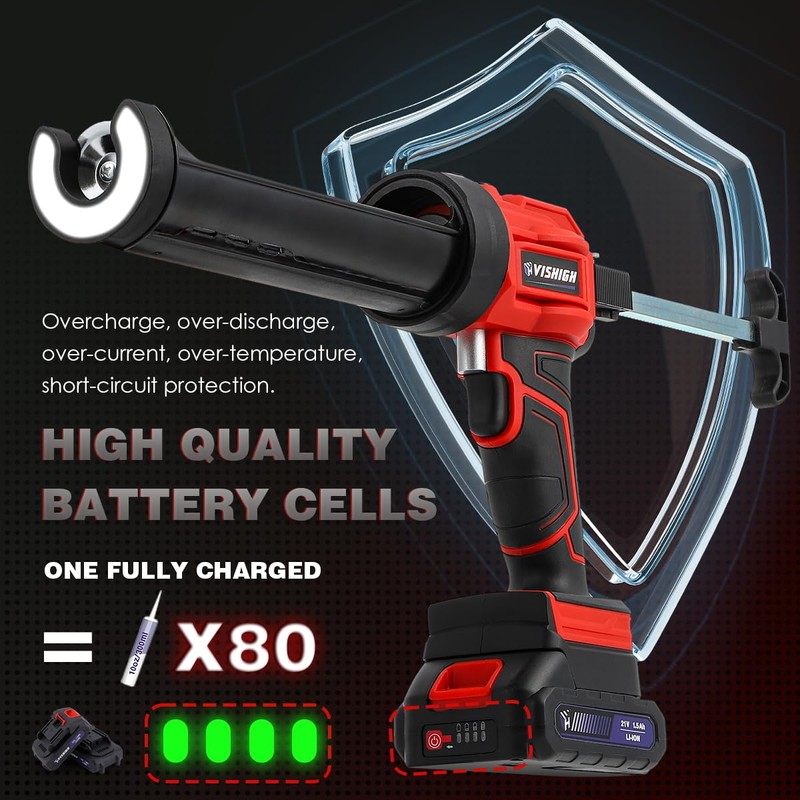 VISHIGH 2 in 1 Cordless Caulking Gun with 2 Batteries,