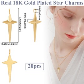 Beebeecraft 1 Box 20Pcs Four Point Star Charms Real 18K Gold Plated 304 Stainless Steel North Star Charms for DIY Necklace Bracelet Jewelry Making