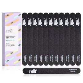 ZMOI Professional Nail Files, 12 PCS Washable Double Sided Emory Board 100/180 Grit for Natural/Acrylic Nails, Waterproof and Durable Design, Ergonomic and Practical, Ideal for Salon, Home Use
