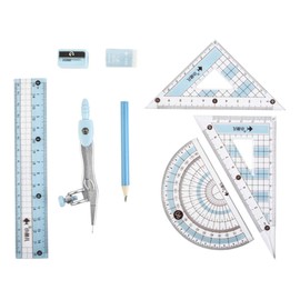 waremew 8 Pcs Compass/Math Set for Students with Shatterproof Storage Box, Geometry Set for School, Includes Ruler, Protractor, Compass, Pencil,Pencil Sharpener and Eraser,etc. Perfect Gift
