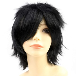 Yamel Anime Wig Dark Black for Cosplay Party, Synthetic Layered Short Hair Wigs with Bangs, Pastel Wigs for Women Men Kids