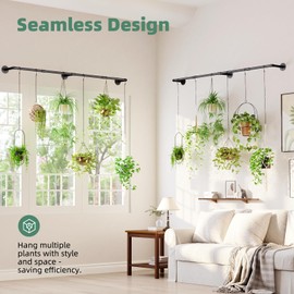 Galood Plant Hanger Indoor with 12 Hanging Chains Hanging Planters for Indoor Plants Hanging Plant Holder Window Plant Rod Black Metal Shelves 70.8 Inch 2PCS Pot not Included