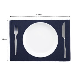 Encasa Ribbed Table Placemats (Set of 6) - Solid Navy Blue | 48x33 cm | Over 20 Modern Colors & Woven Designs - Washable Cloth Place Mats