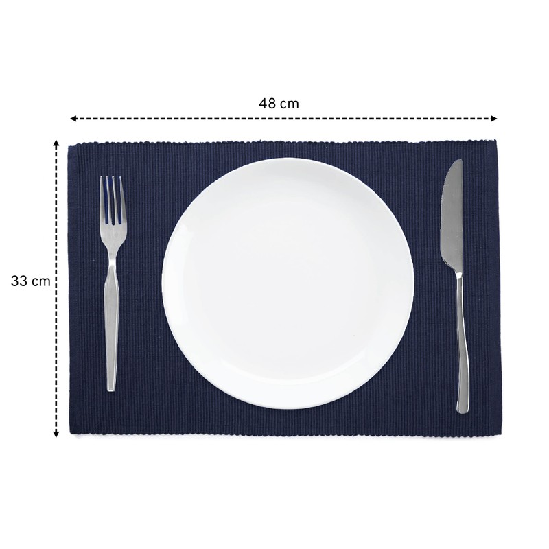 Encasa Ribbed Table Placemats (Set of 6) - Solid Navy