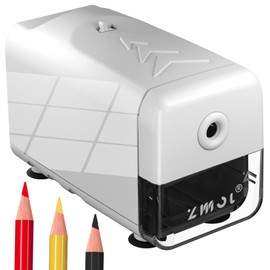 Electric Pencil Sharpener, Compatible with Pencils and Colored Pencils with 0.2 - 0.3 inch (6.5 - 8 mm) Tip, Adjustable Tip Thickness, Prevents Waste Sharpener and Clear Lead Function, Long Life, For Kids, School, Kindergarten Entrance, Office, Safety (White)