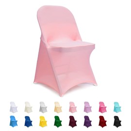 ManMengJi Folding Chair Covers, Spandex Folding Chair Cover 12 PCS Light Pink, Party Chair Covers Universal Chair Slipcovers for Banquet Wedding Event