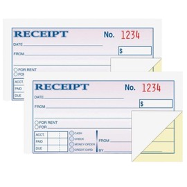 1InTheOffice Money and Rent Receipt, 2-3/4 x 5-3/8 Inches, 2-Parts, Carbonless, White/Canary, 50 Sets per Book (2 Books)