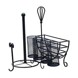 Gourmet Basics by Mikasa Avilla Picnic Storage Caddy, Plate, Napkin & Flatware Organizer with Paper Towel Holder, Antique Black Outdoor Dining & Party Accessory
