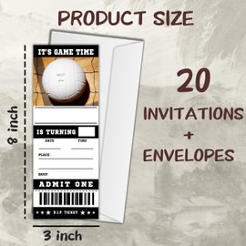 heiyihe 20 Volleyball Game Ticket Invite Cards-Volleyball Birthday Invitation with Envelopes for Teens kids Adults-Sports Birthday Cards-Party Favor & Supplies (3×8 inch)-A09