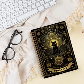 QLMX Cat Tarot Spiral Notebook, Gothic Black Cat Journal Notebook, Cat Gifts for Cat Lovers, Witchy Good Luck Cat Notebooks for School Work, Gothic Cat Office Supplies Gifts for Women, 5.5x8.3Inch
