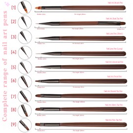 9 Pcs Nail Art Brushes Set, Nail Art Design Pen Painting Tools, Nail Extension Gel Brush Nail Art Slant Brush Nail Polish Brush Builder Nail Gel Brush Nail Dotting Pen Salon at Home Diy Manicure