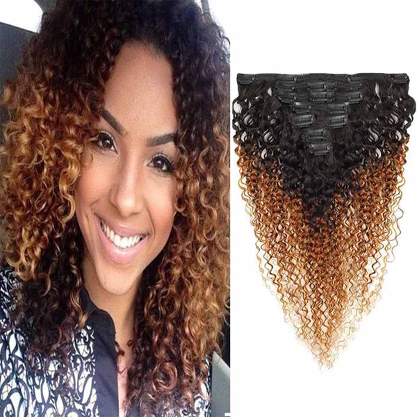 Adette Ombre Clip in Hair Extensions t30 Curly Clip In Hair Extensions Human Hair 3c 4a Afro Kinkys Curly 22 Inches Clip Ins Curly Ombre Brown Hair Extensions for Black Women 135g/set