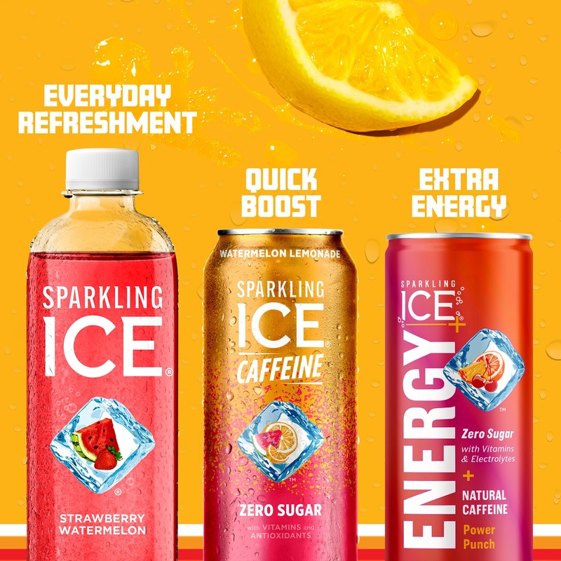 Sparkling Ice Caffeine Watermelon Lemonade Sparkling Water with Caffeine, Zero