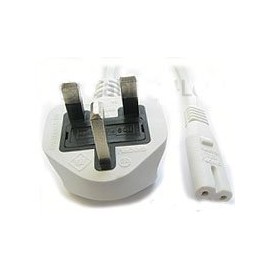 Power Cord UK Plug to Figure 8 Fig of 8 Lead Cable 2 Pin C7 (2 Metre, White)
