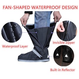 E KAINI Waterproof Rain Boot Shoe Covers with Reflector,Anti-Snow Rain Gear Reusable Galoshes for Men and Women,Foldable Rain Boot with Zipper, Non-Slip