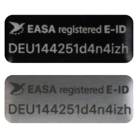 Flying Drone - e-ID Drone License Plate 20 x 8 mm for DJI Neo & DJI Other Models | Fireproof Drone Badge | In Black or Silver | Aluminium Badge with EASA Bird Symbol