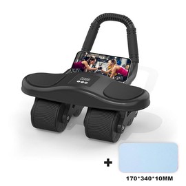 Abdominal Wheel Men's and Women's Home Elbow Brace Roller Exercise and Fitness Equipment Auto Rebound Belly Tuck and Roll Abdominal Training Four-wheel healthy belly - Color: black