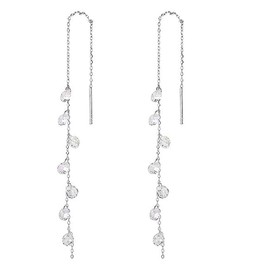 SLUYNZ 925 Sterling Silver Sparkling CZ Droplet Dangle Earrings for Women Teen Girls Elegant Long Dangling Earrings Threader Tassel (A-Silver)