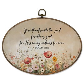 Sviojuce Christian Wildflower Oval Wall Art Decor 8.7x11.3, Bible Verse Thankful Framed Canvas Prints Wall Artwork, Fall Scripture Wall Hanging Decor for Home Bedroom Living Room Decorations