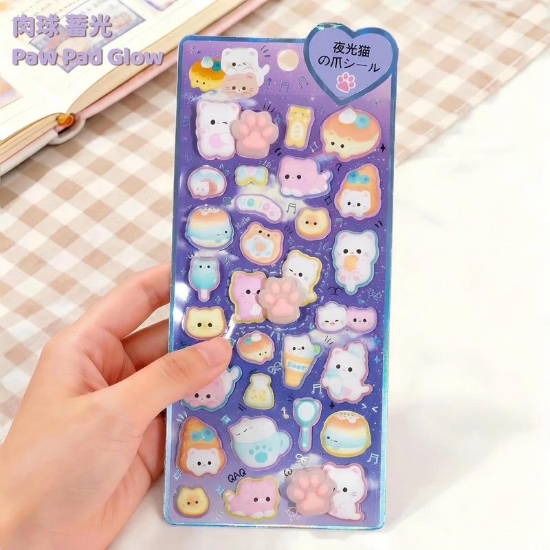 zenoco Squishy Stickers, 3D, Noctilucent, Cat Paw Design, Squishy Style,